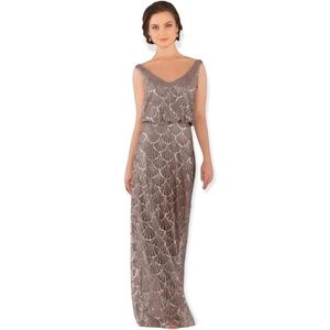 Sorella Vita Platinum V-neck V-back Formal Gown, Noveau Sequin, #9062, 14